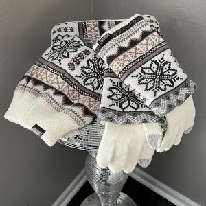 Muk Luks scarf hat and gloves cream tannish brown